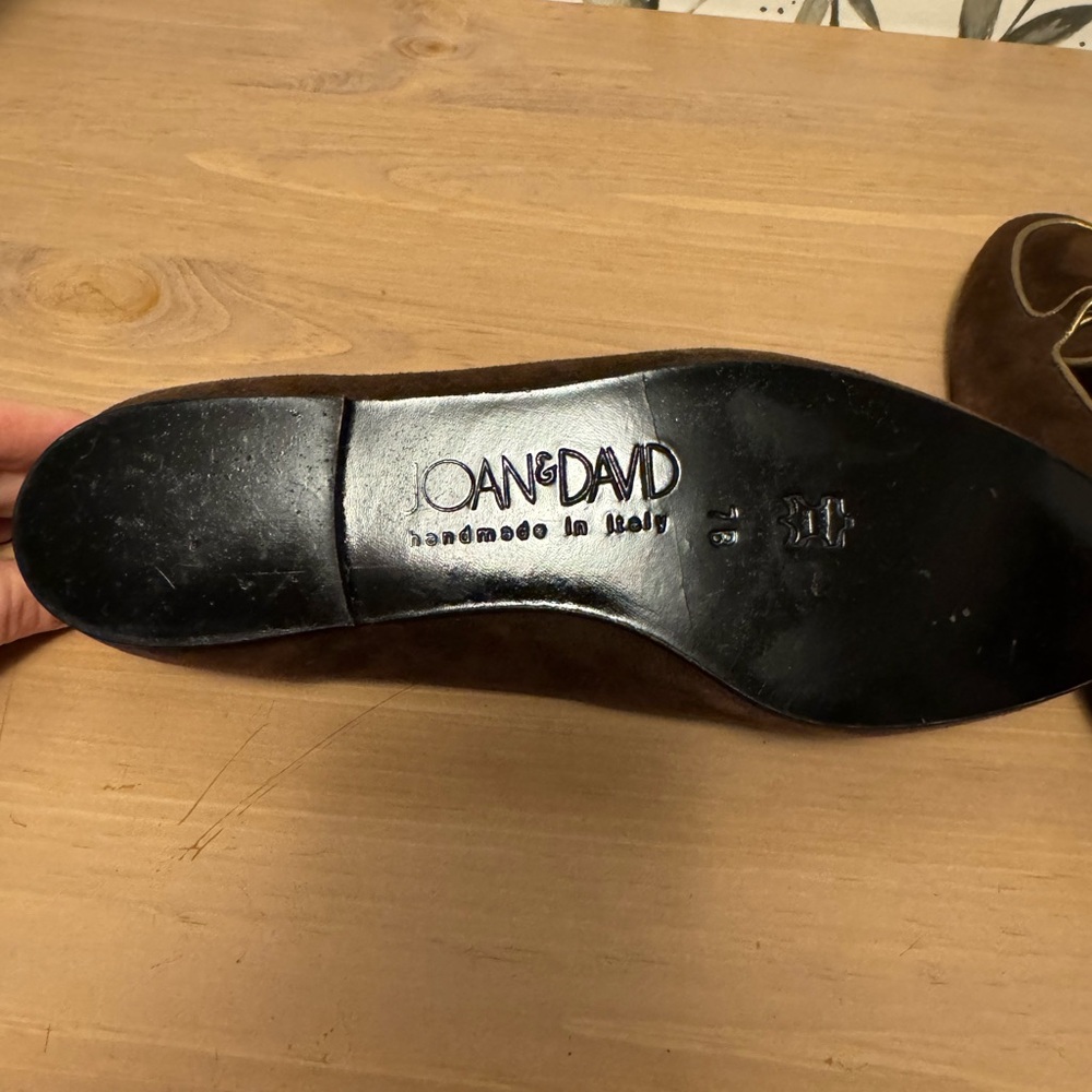 Joan & David Italian Brown Suede Loafers with Gold Detailing - Picture 10 of 10